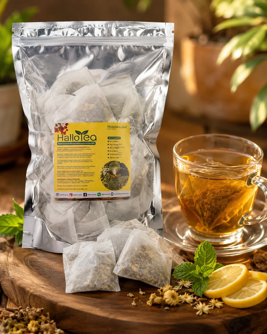 Brewed Hallo Tea with silver pouch products