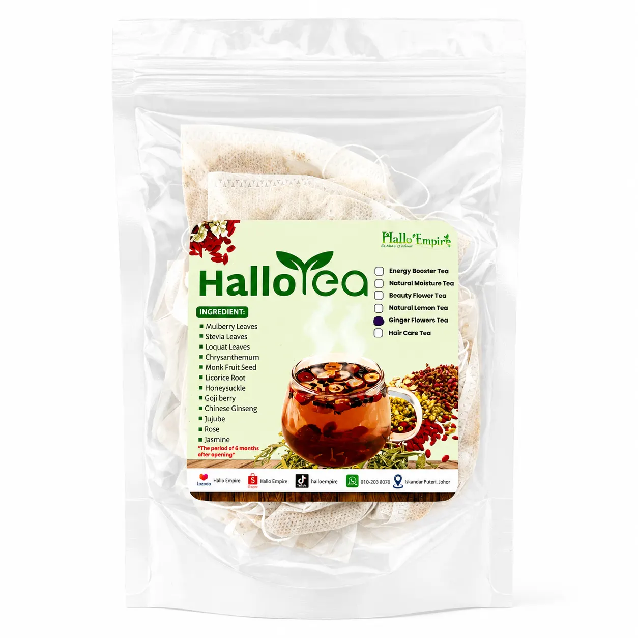 Hallo Ginger Flower Wellness Tea angle 1