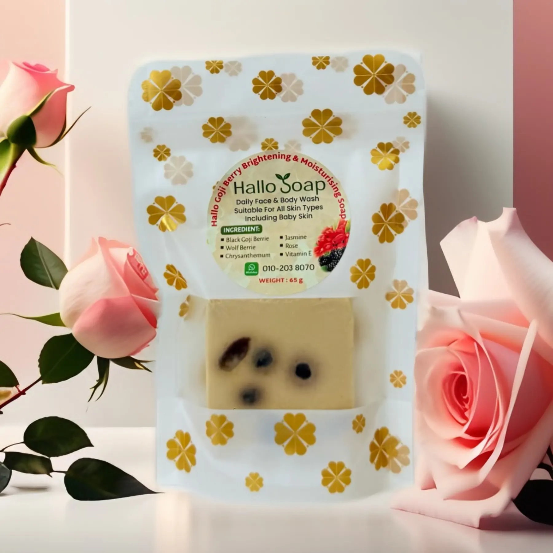 Hallo Goji Berry Brightening & Moisturising Soap angle 1